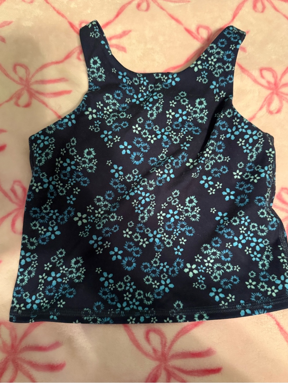 all in motion Navy Blue Floral Crop Tank with Aqua Print